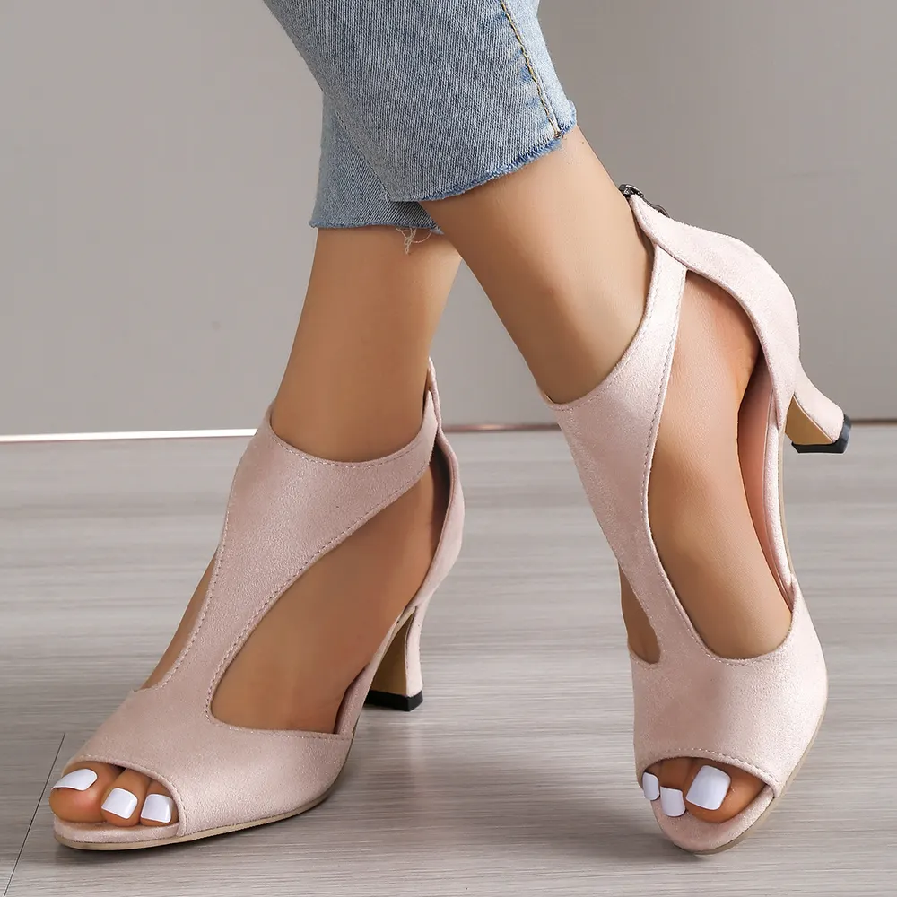 Peep-Toe High Heels with Back Zip