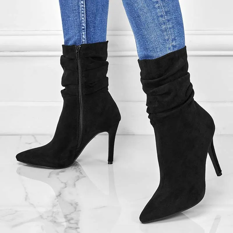 Suede Pointed-Toe Stiletto Ankle Boots