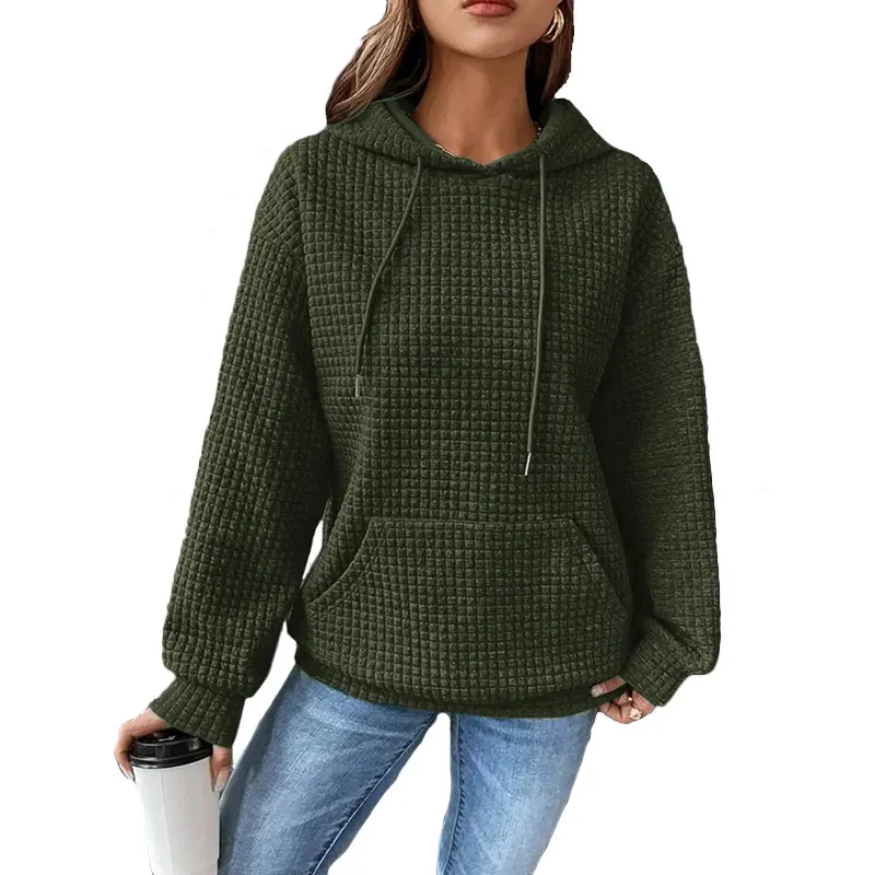 Waffle Knit Hooded Sweatshirt