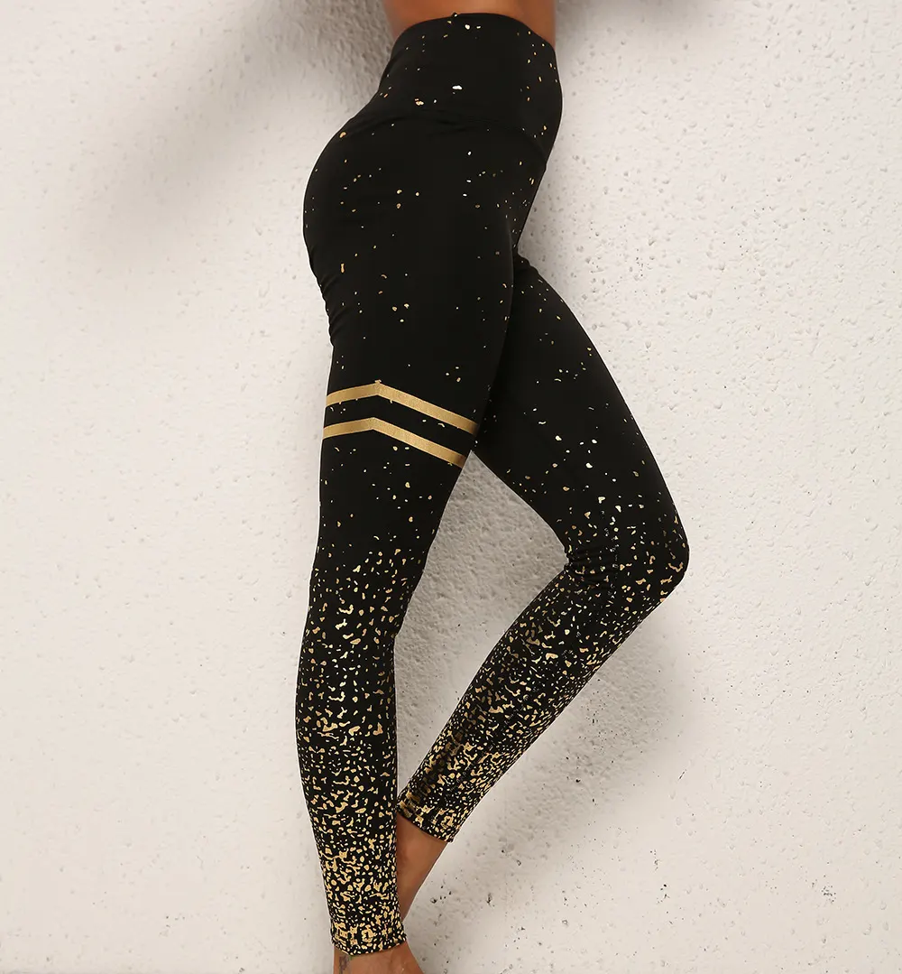 Gold Dot Striped High-Waist Leggings