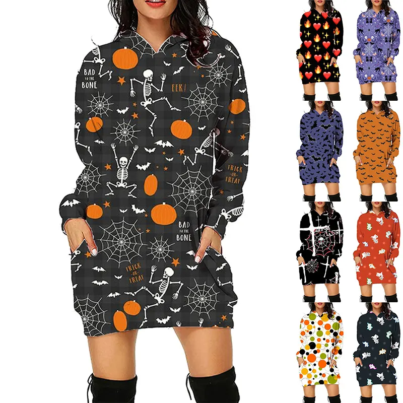 Longline Halloween Print Hoodie