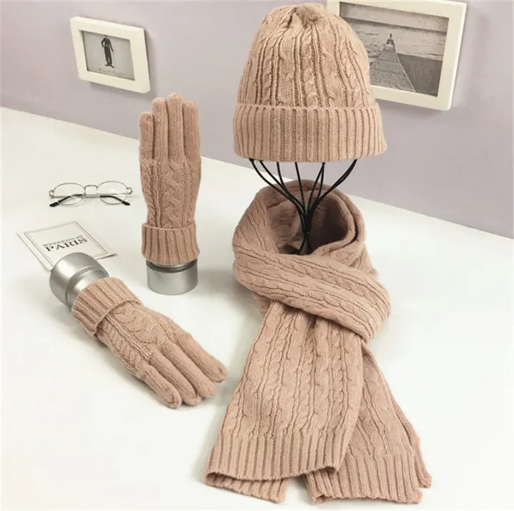 Cotton Twill Hat, Scarf and Glove Set