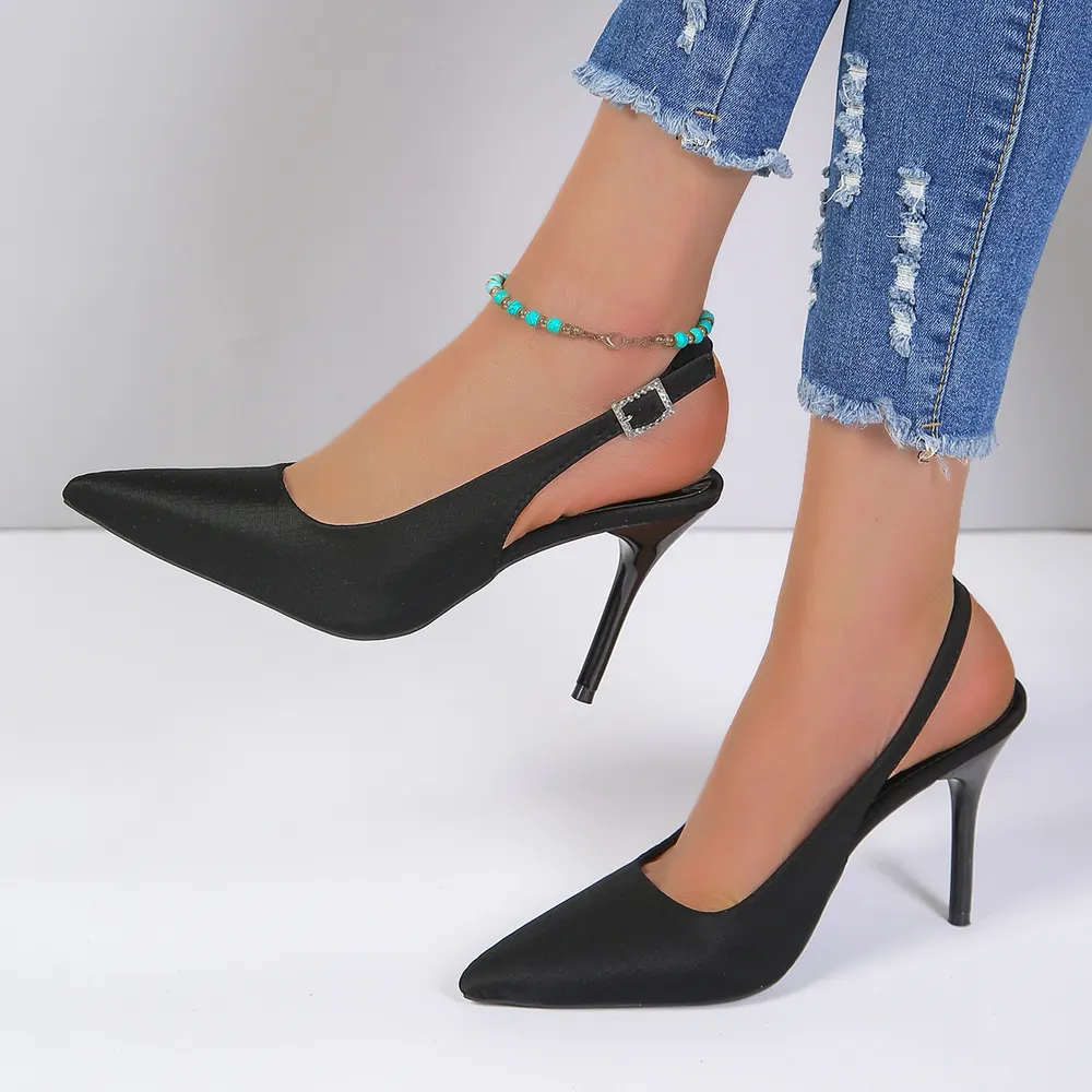 Pointed Toe Stiletto Sandal with Buckle Strap