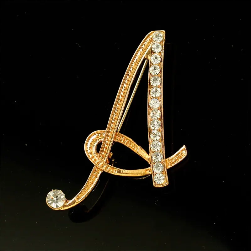 Gold Letter Brooch with Diamond Accents