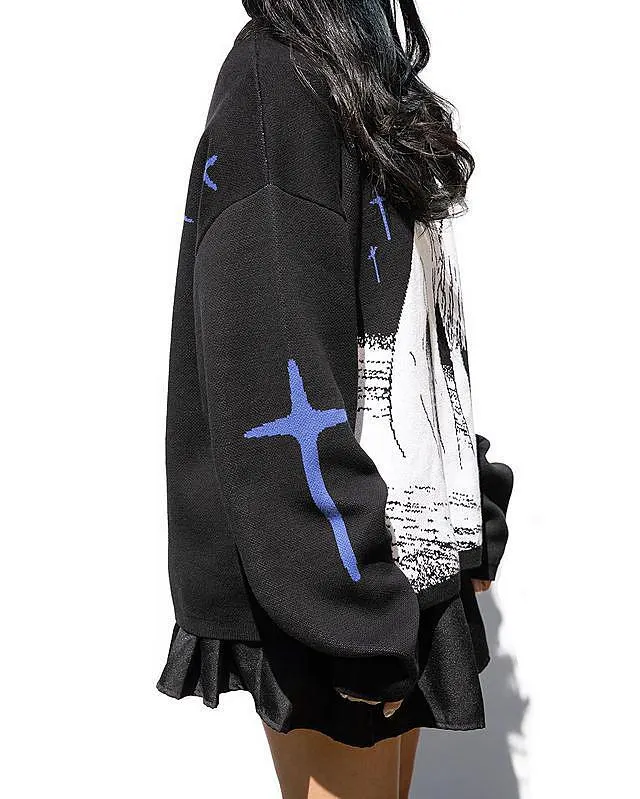 Printed Long Sleeve Pullover Sweater