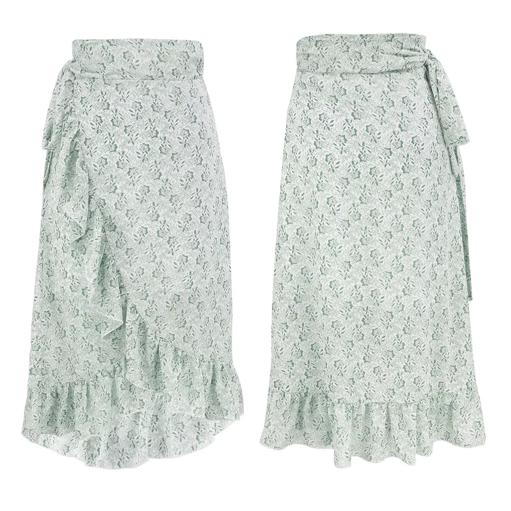 Floral Chiffon Wrap Midi Skirt