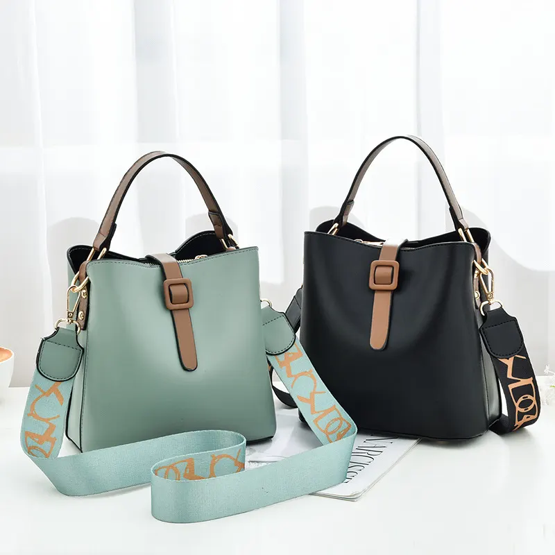 Two-Tone PU Bucket Shoulder Bag