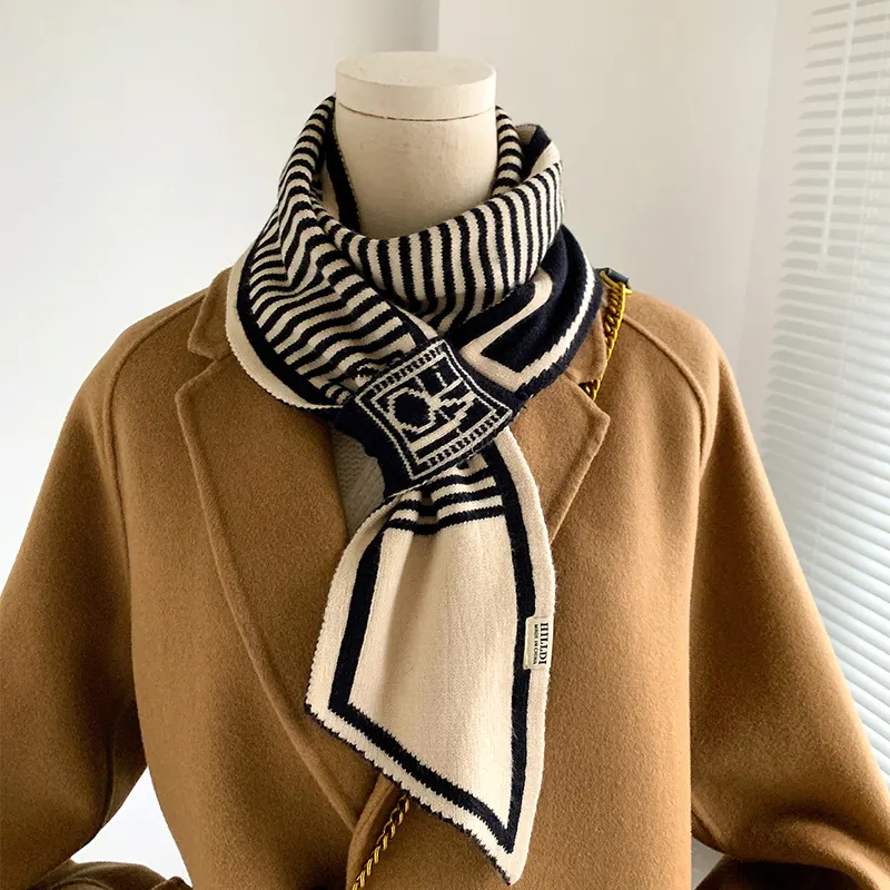 Beige Acrylic Knit Scarf
