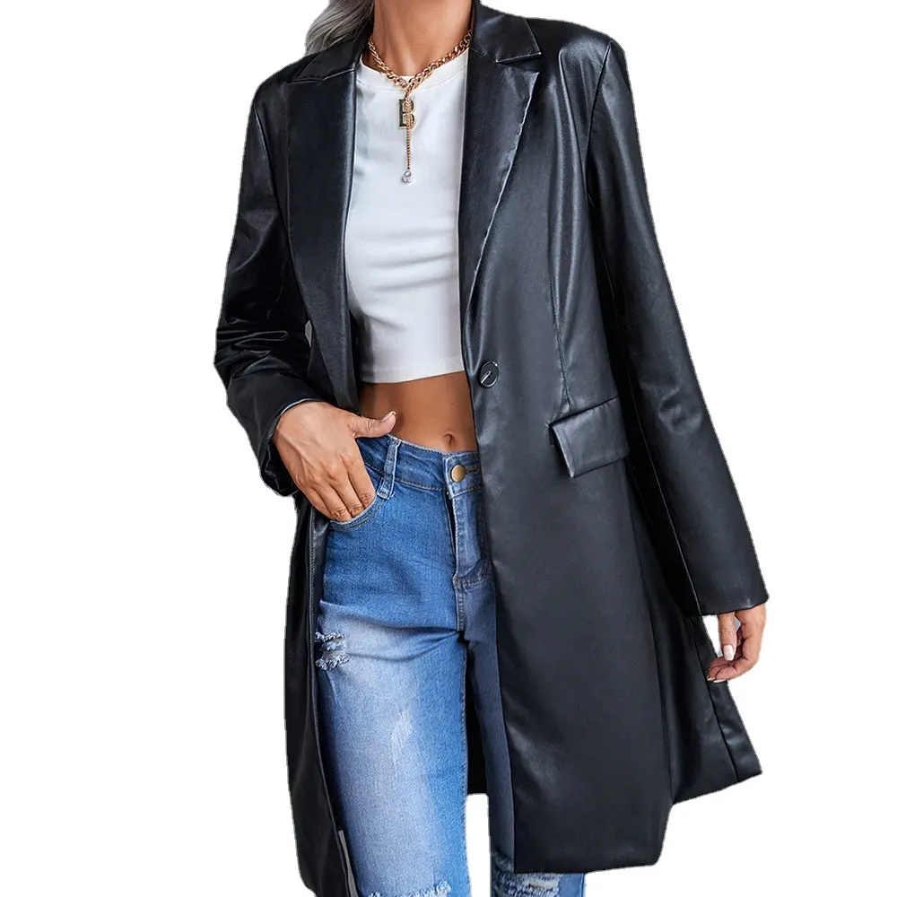 Slim Faux Leather Blazer Jacket