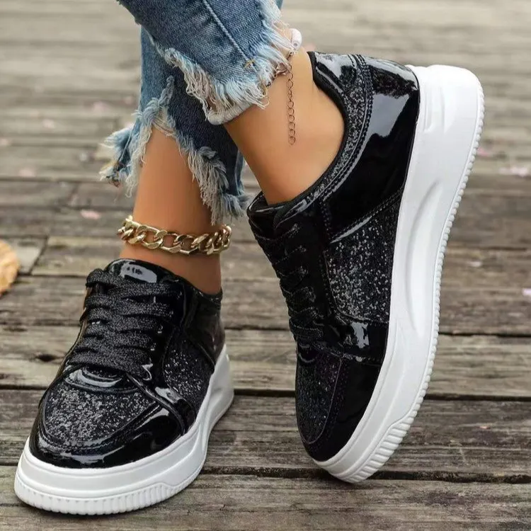 Sequin Lace-Up Flatform Sneakers