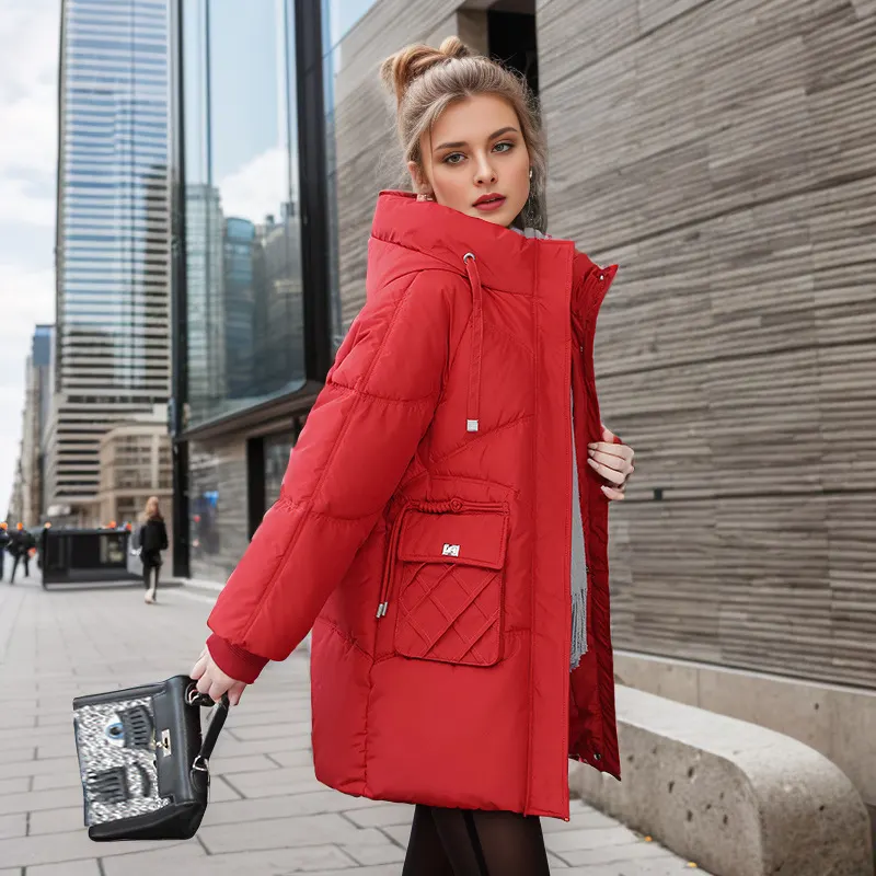Hooded Down-Cotton Straight Coat