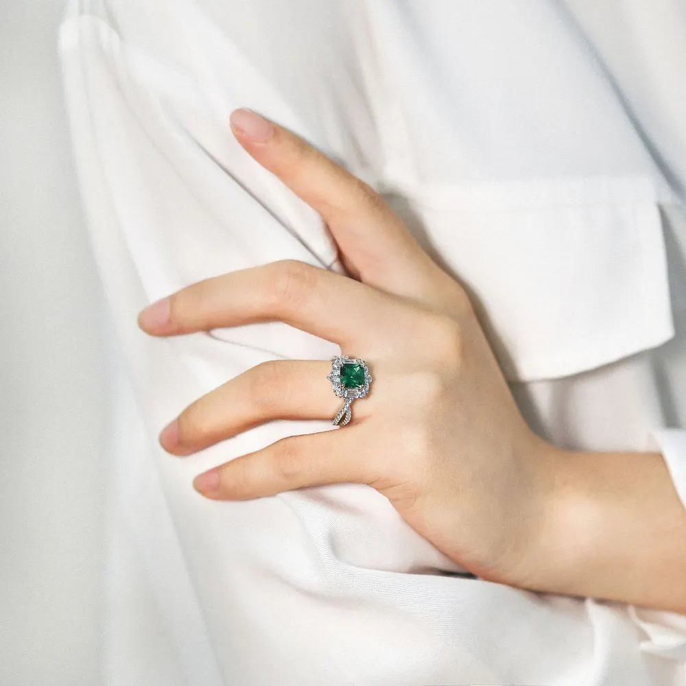 Sterling Silver Geometric Gemstone Ring