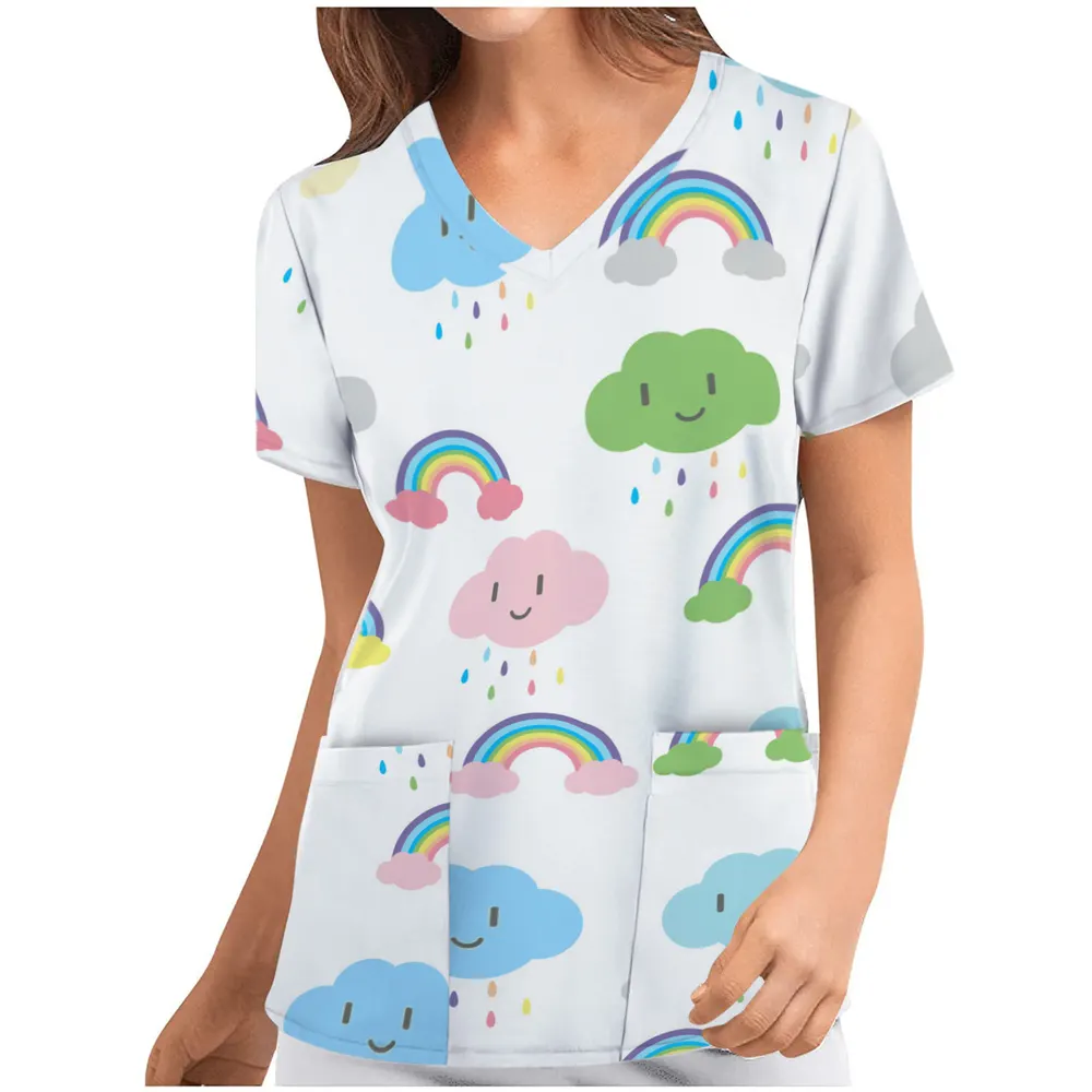 Printed V-Neck Uniform Top