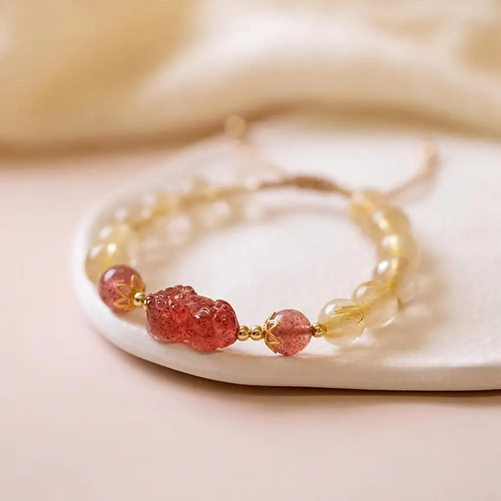 Strawberry Quartz and Citrine Pixiu Bracelet