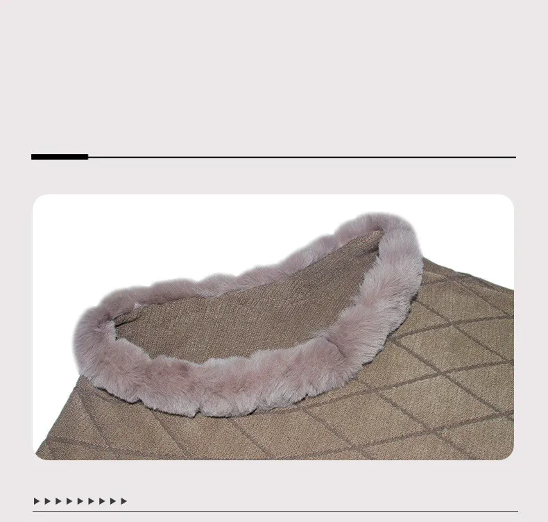 Fur-Collar Knitted Cape Shawl