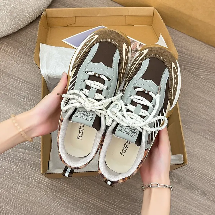 Leopard Print Leather Lace-Up Trainers