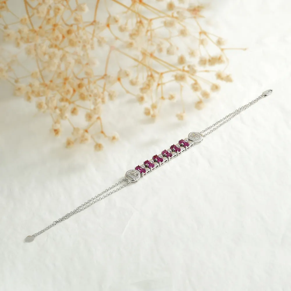 Sterling Silver Garnet Heart Bracelet
