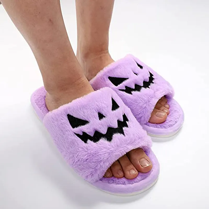 Fluffy Fur Open-Toe House Slippers