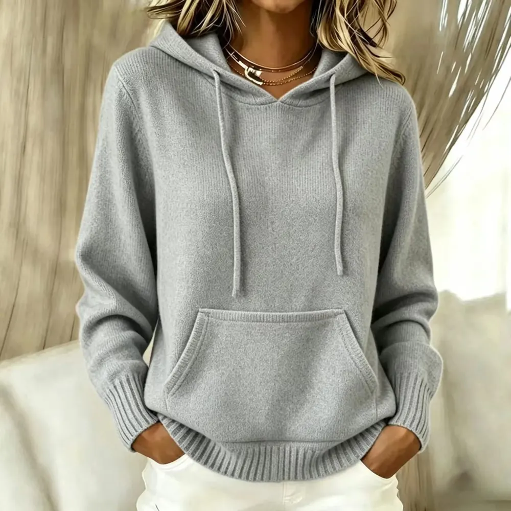 Knitted Hoodie Pullover with Pockets