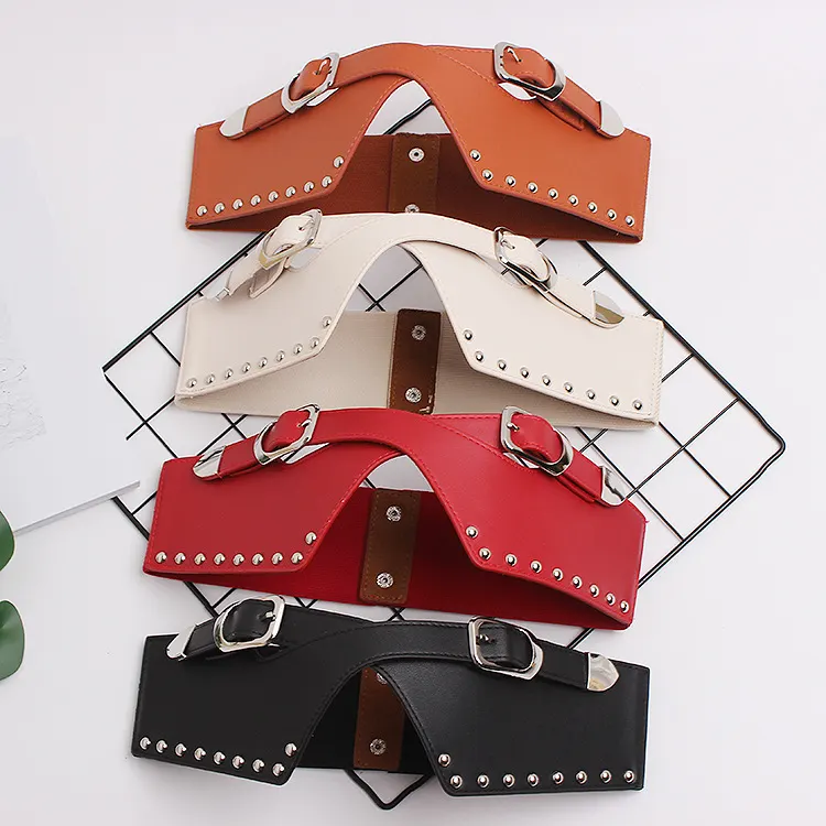 Rivet-Trim Wide Elastic Waist Belt