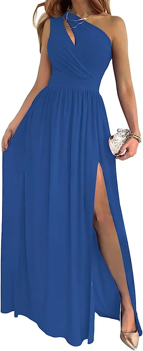 One-Shoulder Cutout High-Split Maxi Dress