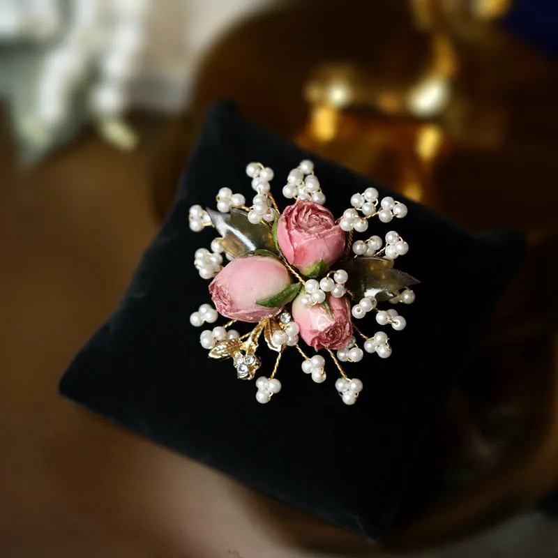 Rose Blossom Brooch with Inlaid Stones