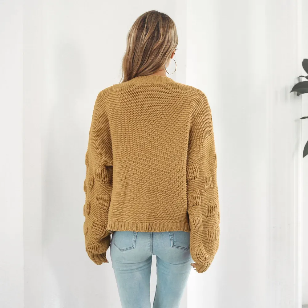 Puff-Sleeve Chunky Knit Cardigan