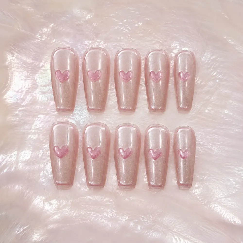 Pearl Blush Heart Press-On Nails