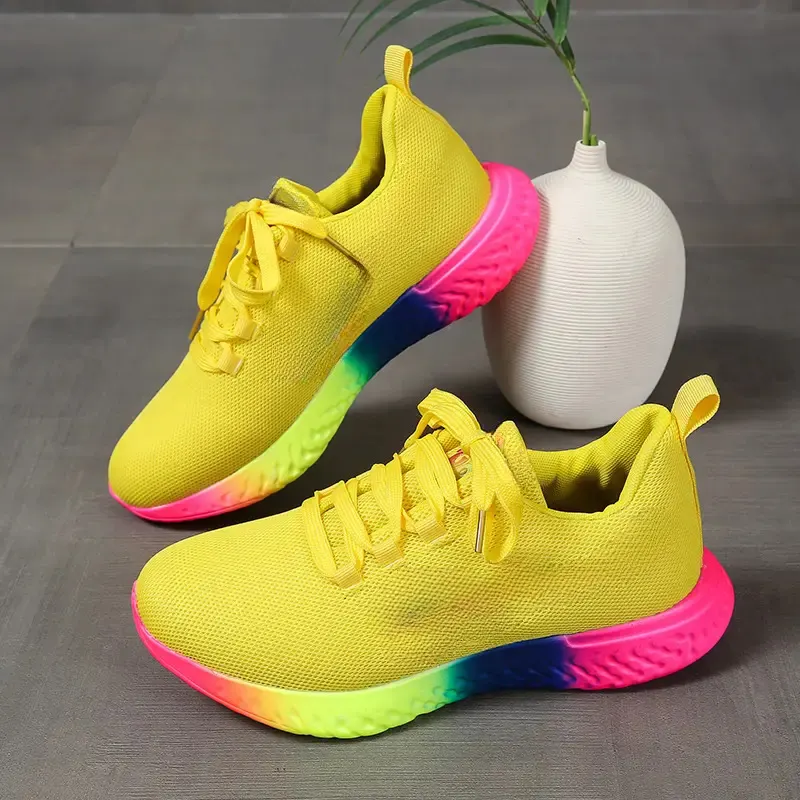 Lace-Up Mesh Sneakers with Rainbow Sole