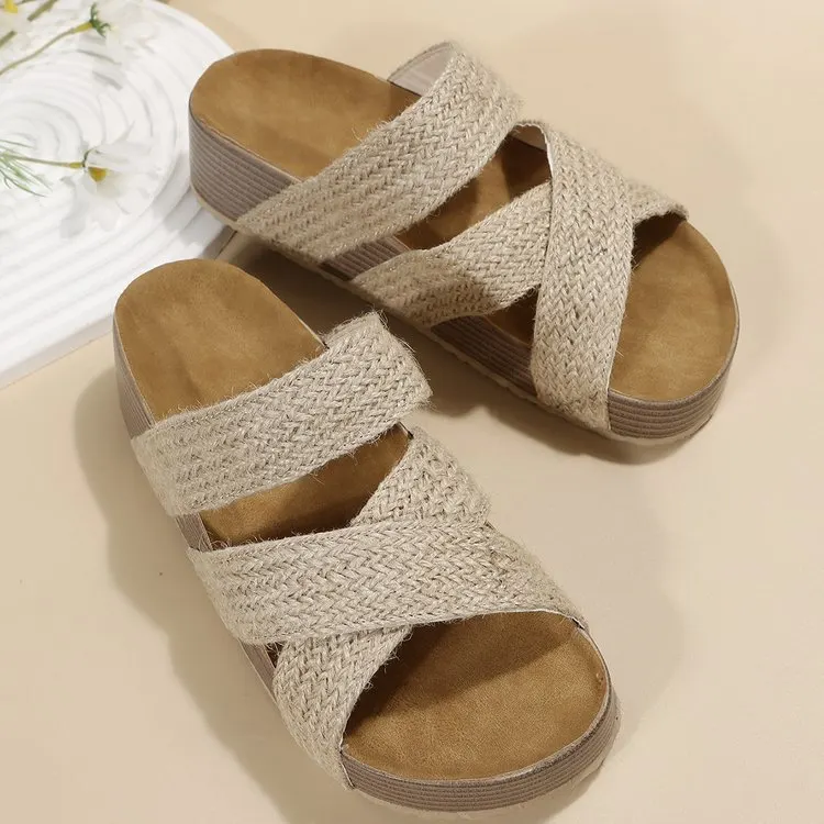 Woven Cross-Strap Platform Sandal