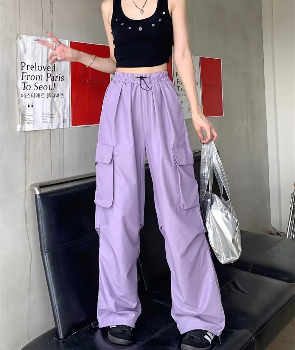 Purple Cuffed Wide-Leg Work Pants