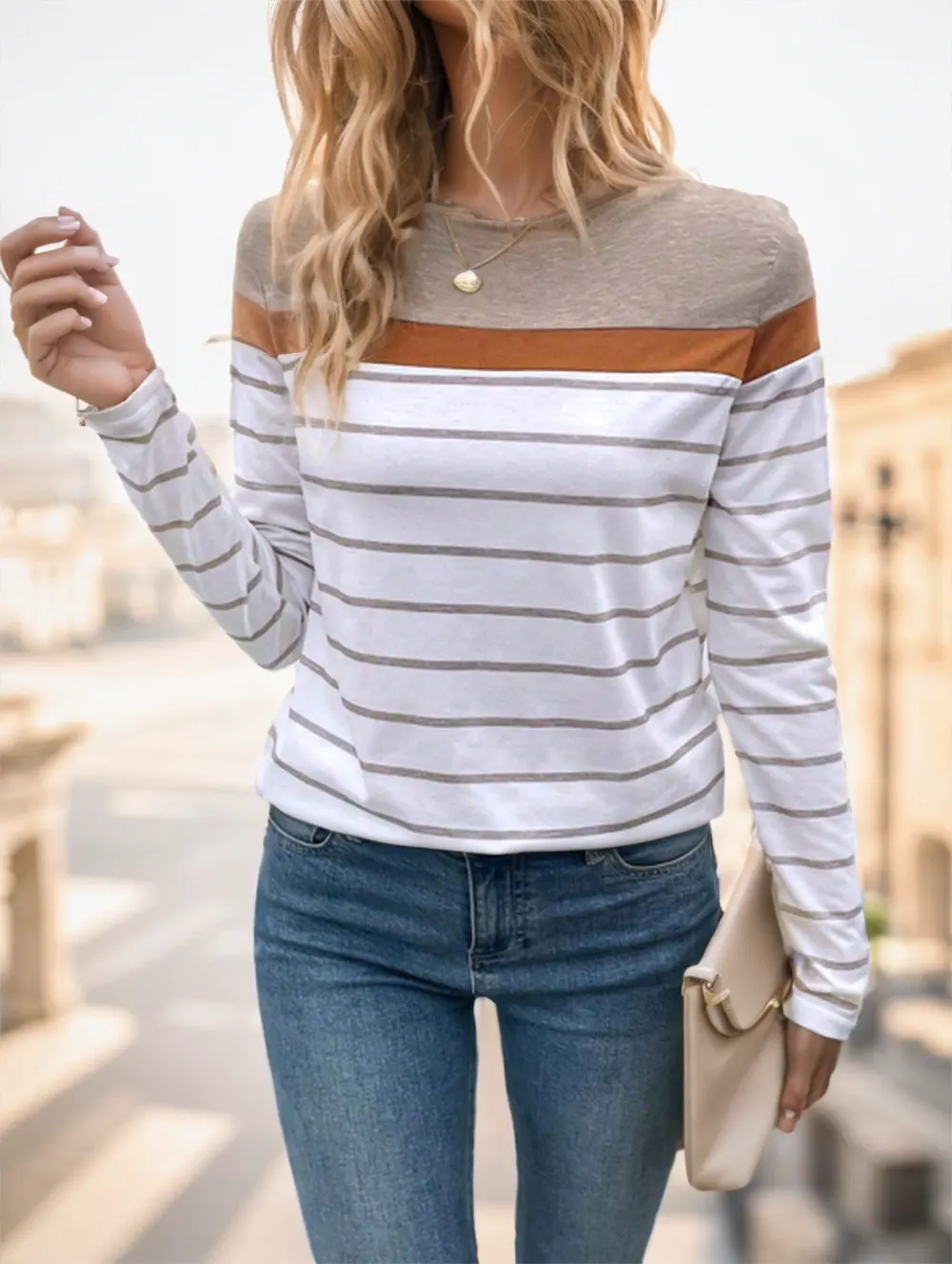 Striped Round Neck Long Sleeve T-Shirt