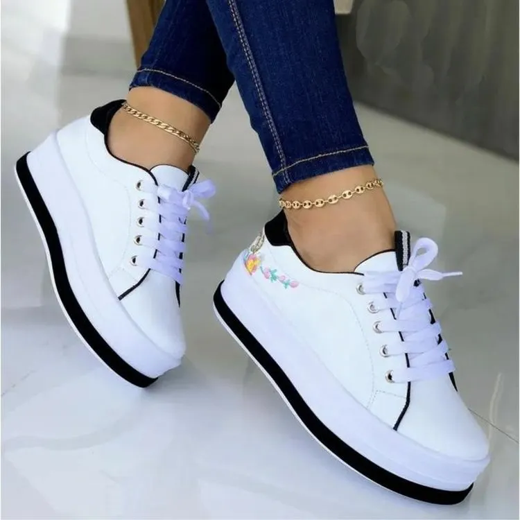 Floral Embroidered Platform Sneakers