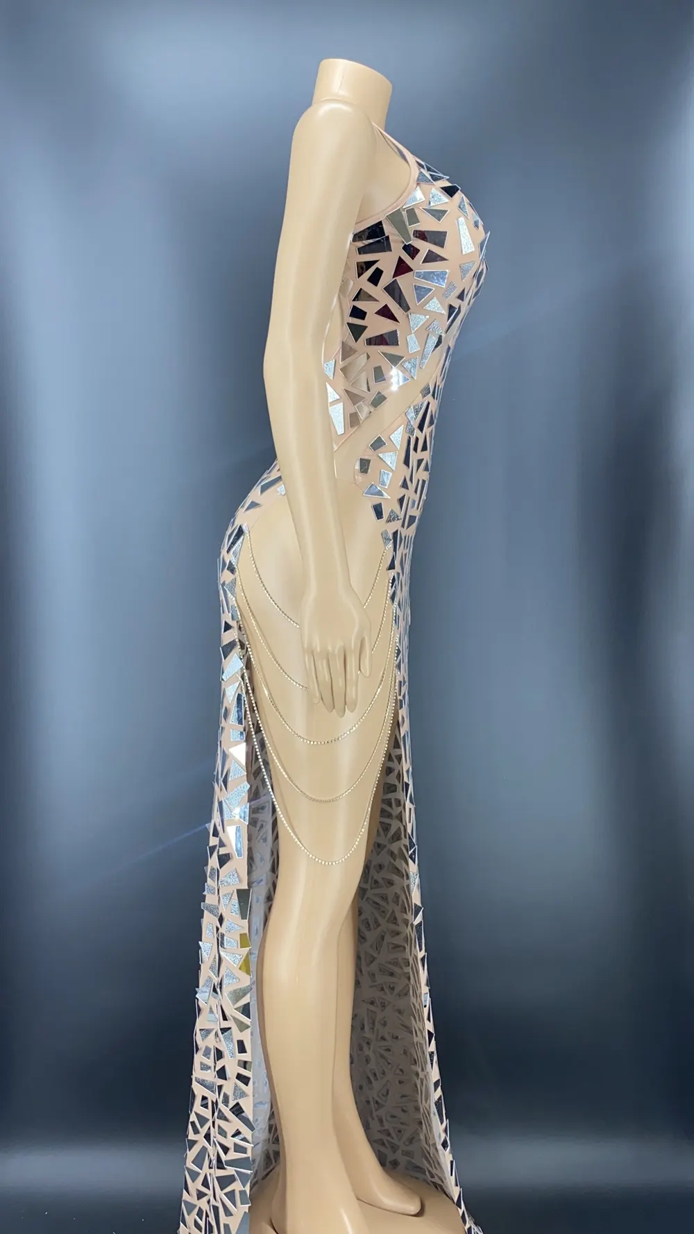White High-Neck Backless Slit Dress