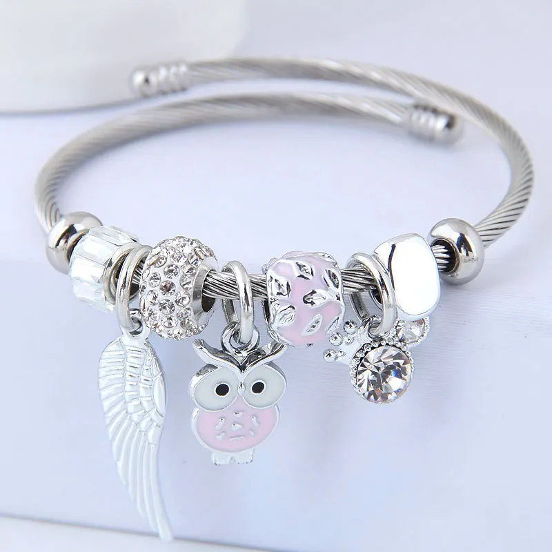 Owl and Angel Wing Beaded Bracelet