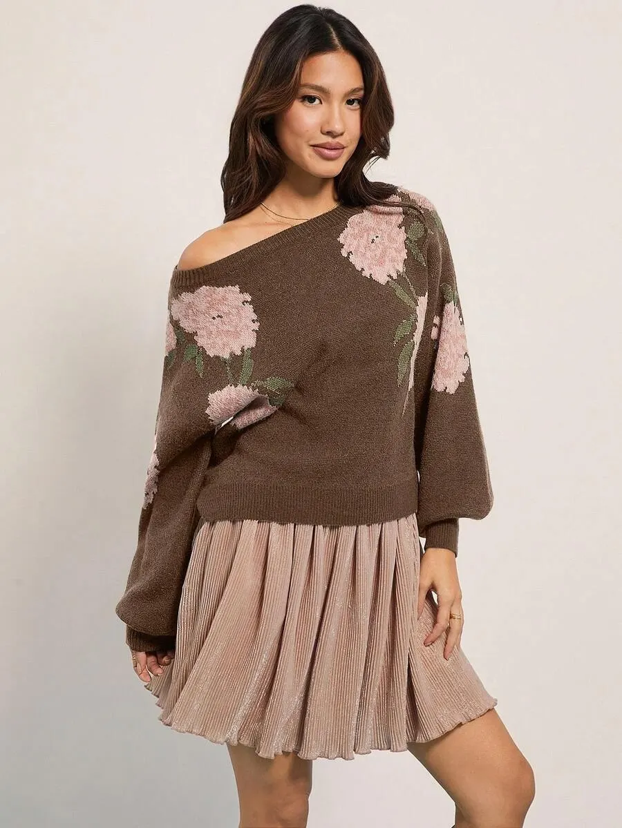 Loose Floral Knit Sweater
