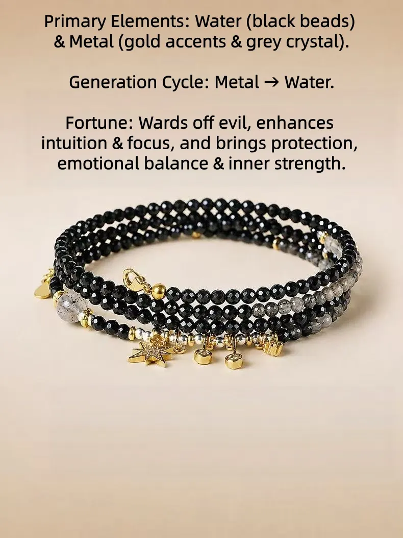 Scorpio Obsidian Moonstone Layered Bracelet