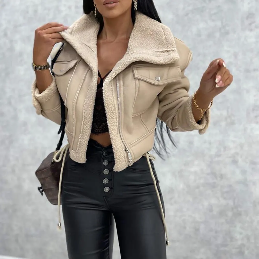 Lapel Faux Leather Moto Jacket