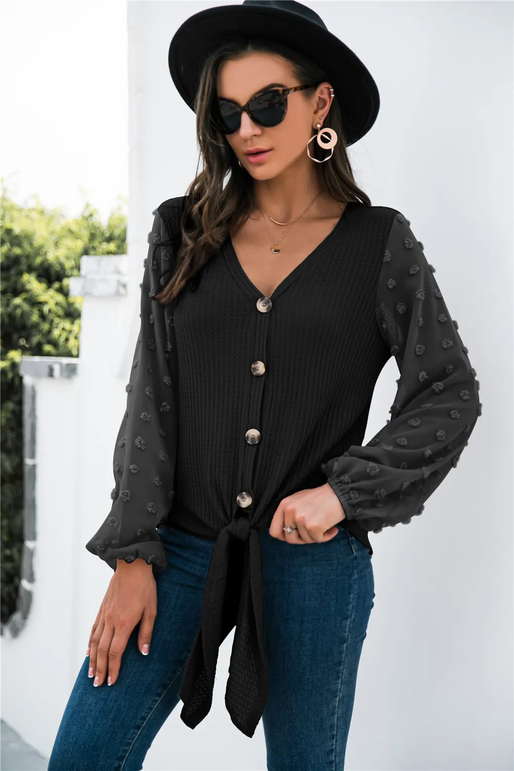 V-Neck Single-Breasted Knit Cardigan