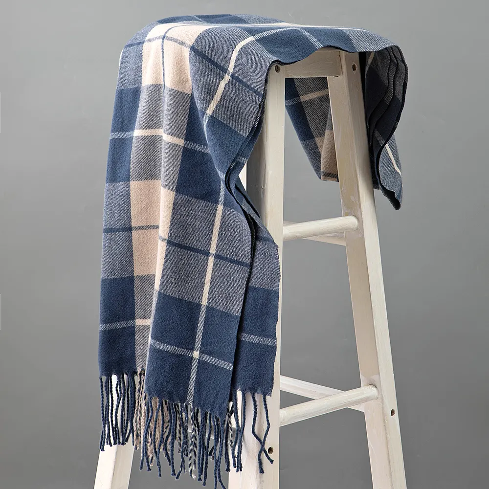 Tartan Plaid Tassel Shawl Scarf