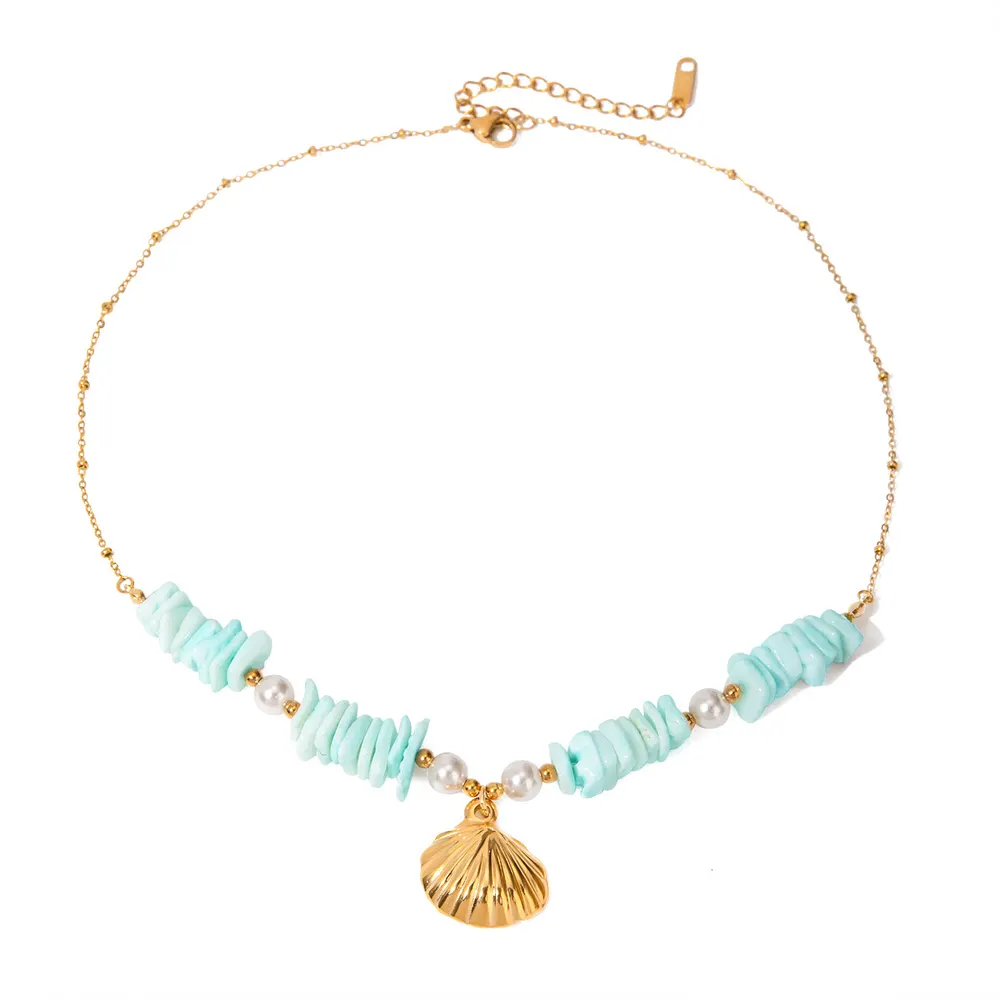 Mint Green Shell Pearl Pendant Necklace