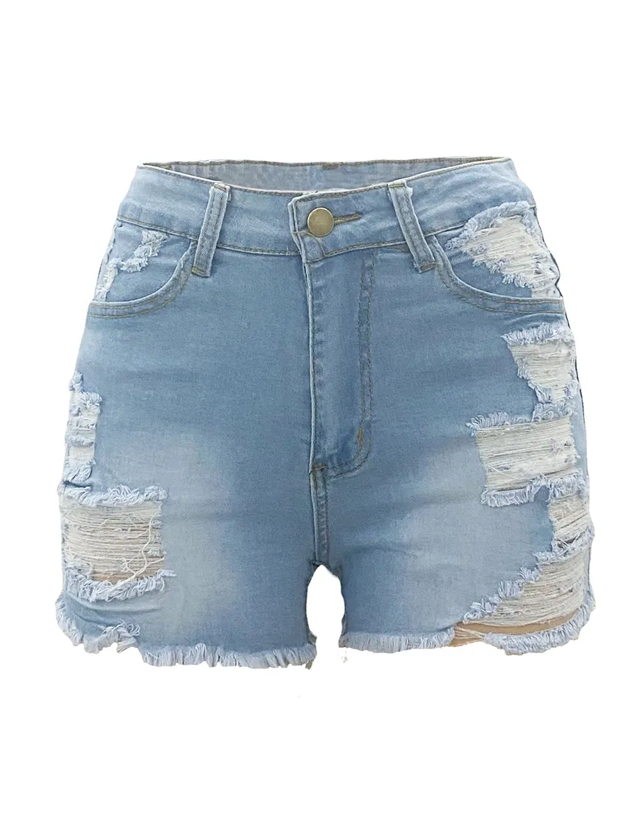 Ripped Stretch Denim Shorts