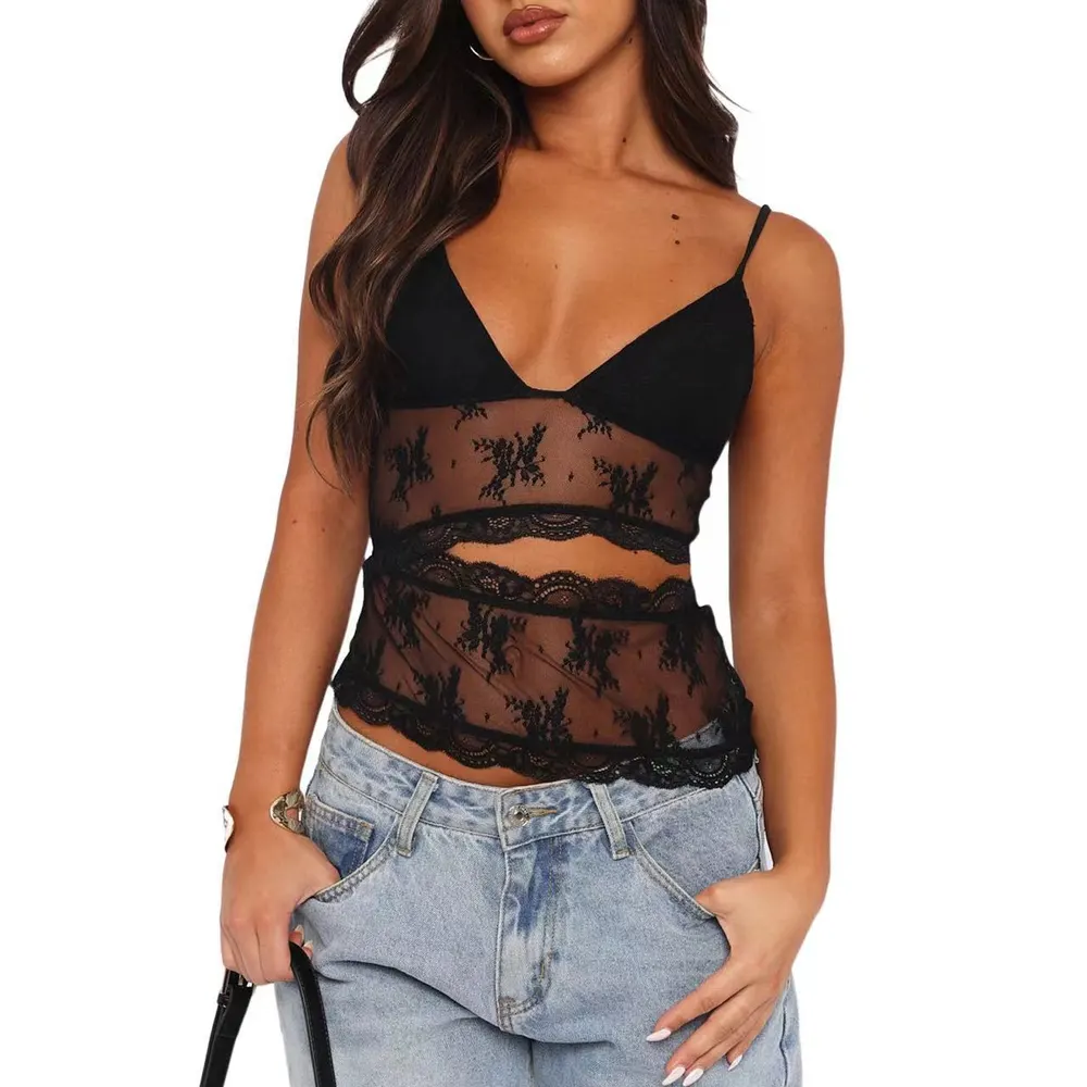 Lace Stitched Backless Mesh Bralette