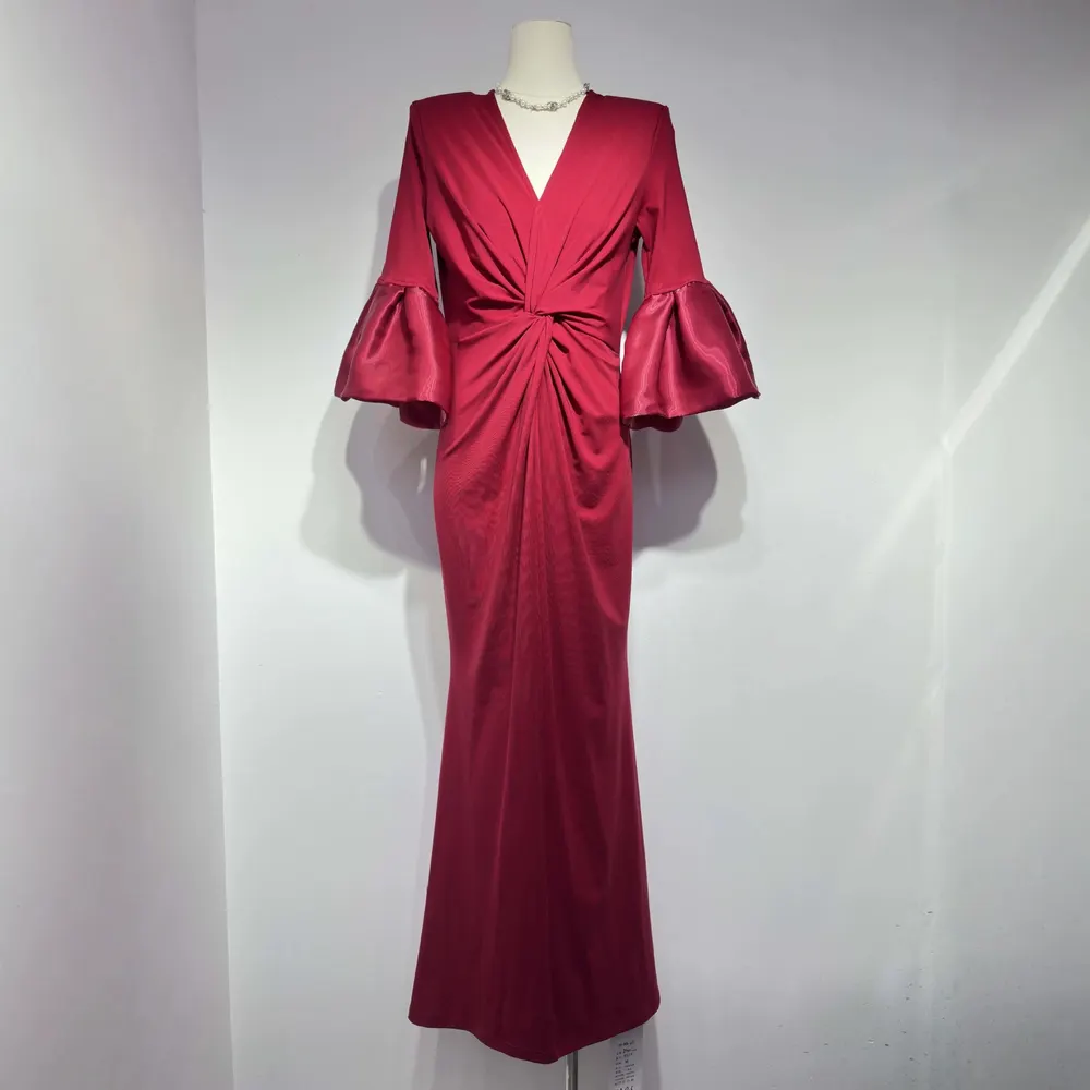 Puff-Sleeve Twist-Front Mermaid Dress