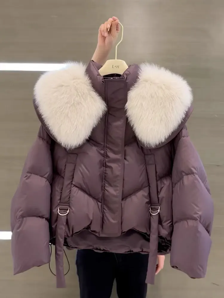 Loose Padded Coat with Fur Collar