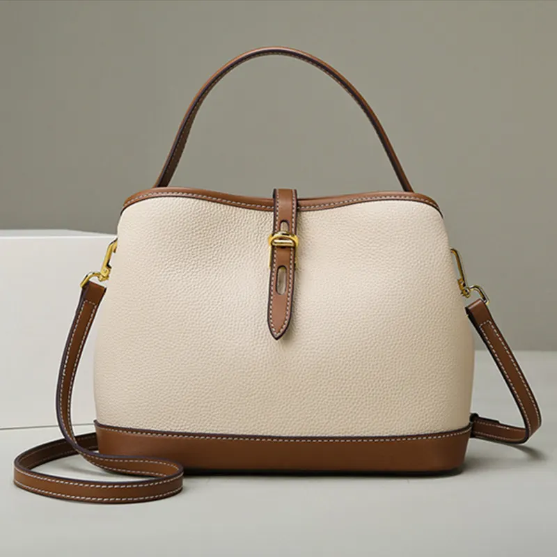 Milky White Lychee Bucket Shoulder Bag