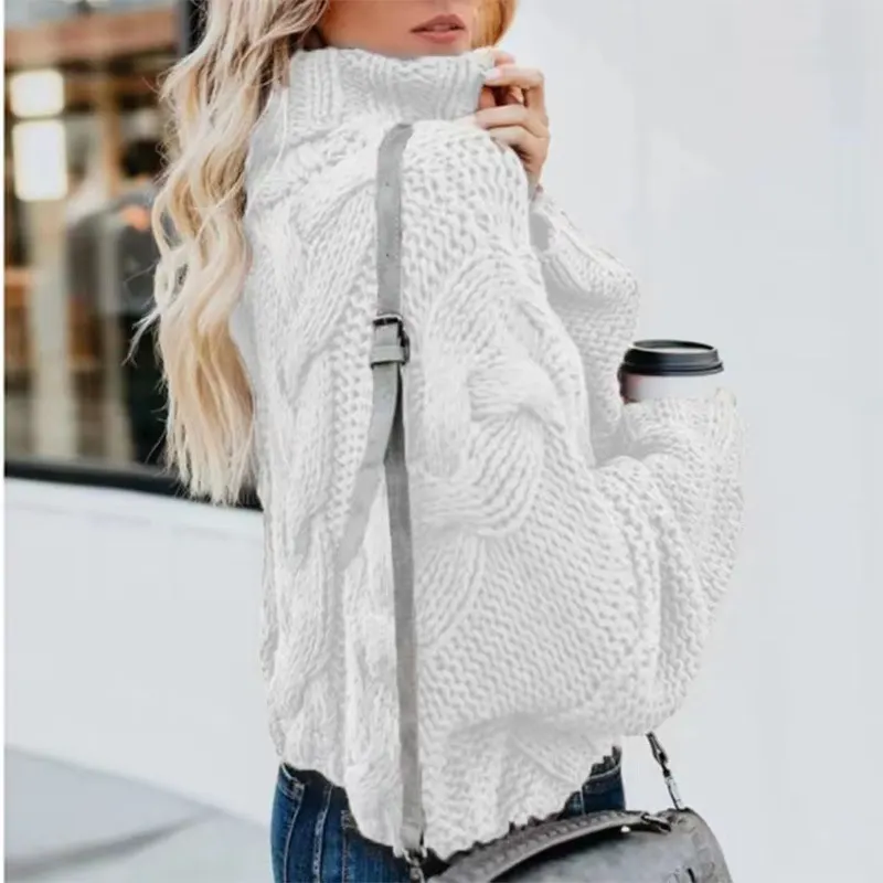 Crochet Flower Turtleneck Cotton Sweater