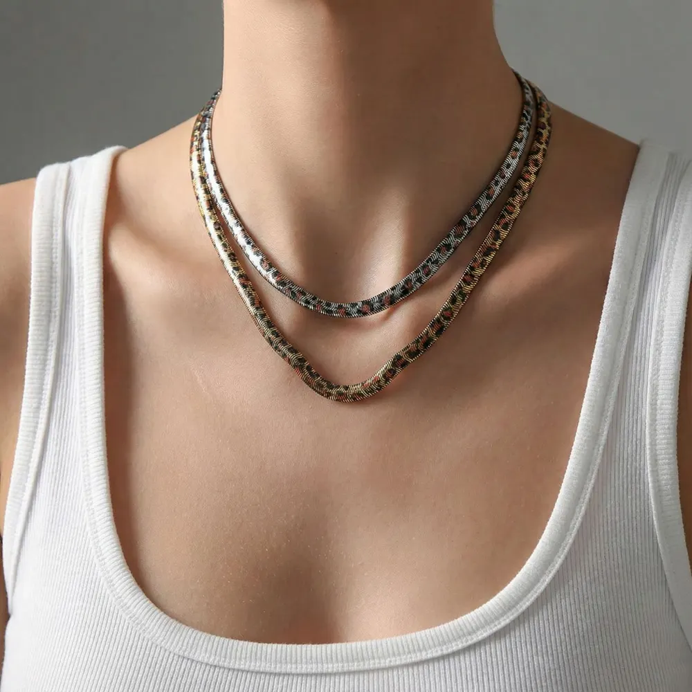 Leopard Print Snake Chain Choker