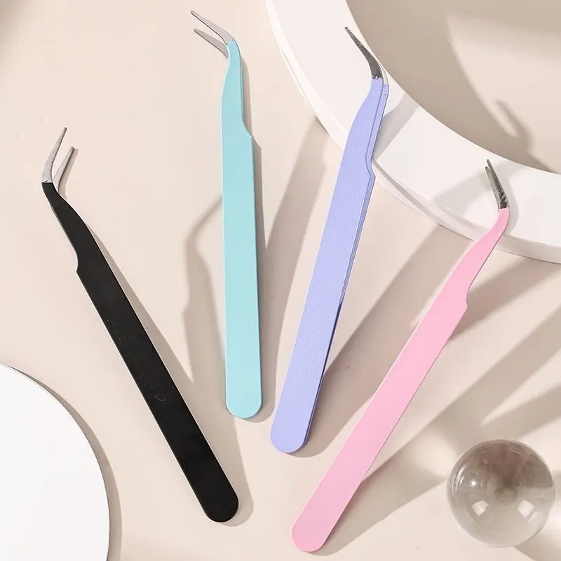 Colorful Pointed Bent Steel Tweezers