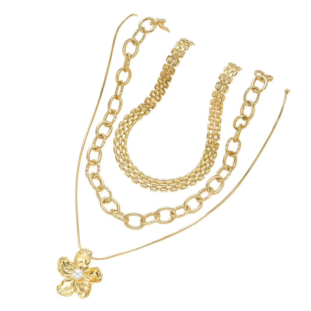 Three-Piece Flower Pearl Necklace Set